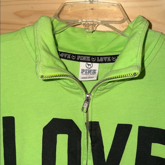 Victoria Secret Pink half zip up in lime green and black-size small - Picture 2 of 7